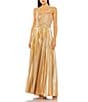 Color:Gold - Image 1 - Metallic Pleated V-Neck Sleeveless Sweetheart Neck Gown