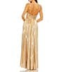 Color:Gold - Image 2 - Metallic Pleated V-Neck Sleeveless Sweetheart Neck Gown
