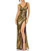 Color:Antique Gold - Image 1 - Metallic V-Neck Sleeveless Ruched Gown