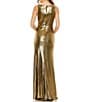 Color:Antique Gold - Image 2 - Metallic V-Neck Sleeveless Ruched Gown