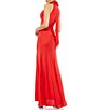 Color:Red - Image 2 - Mock Halter Neck Sleeveless Empire Waist Sheath Gown