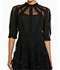 Mac Duggal Mock Neck Short Sleeve Tiered Ruffled Pleated Embellished A-Line Midi Dress, Color:Black - Image 3
