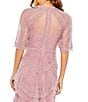 Mac Duggal Mock Neck Short Sleeve Tiered Ruffled Pleated Embellished A ...