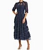 Mac Duggal Mock Neck Short Sleeve Tiered Ruffled Pleated Embellished A ...