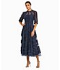 Mac Duggal Mock Neck Short Sleeve Tiered Ruffled Pleated Embellished A ...
