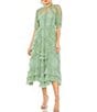 Color:Jade - Image 1 - Mock Neck Short Sleeve Tiered Ruffled Pleated Embellished A-Line Midi Dress