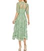 Color:Jade - Image 2 - Mock Neck Short Sleeve Tiered Ruffled Pleated Embellished A-Line Midi Dress