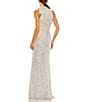 Mac Duggal Mock Neck Bow Shoulder Sequin Column Gown, Color:Nude Silver - Image 2