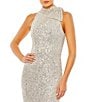 Mac Duggal Mock Neck Bow Shoulder Sequin Column Gown, Color:Nude Silver - Image 3