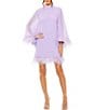 Color:Lilac - Image 1 - Mock Neck Long Wide Sleeve Feather Trim Mini Dress