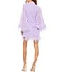 Color:Lilac - Image 2 - Mock Neck Long Wide Sleeve Feather Trim Mini Dress