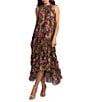 Mac Duggal Mock Neck Micro Ruffle Printed Chiffon Shift Midi Dress - Image 4