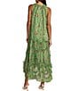 Mac Duggal Mock Neck Micro Ruffle Printed Chiffon Shift Midi Dress - Image 2