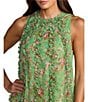 Mac Duggal Mock Neck Micro Ruffle Printed Chiffon Shift Midi Dress - Image 3