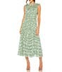 Mac Duggal Mock Neck Micro Ruffle Sleeveless Mesh A-Line Midi Dress, Color:Green Multi - Image 1