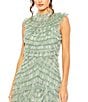 Mac Duggal Mock Neck Micro Ruffle Sleeveless Mesh A-Line Midi Dress, Color:Green Multi - Image 3