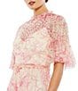 Color:Blush Multi - Image 3 - Floral Print Mock Neck Short Flounce Sleeve Sequin Embellished Tiered Ruffle Hem Dress