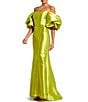 Color:Chartreuse - Image 1 - Off-The-Shoulder Puff Short Sleeve Mermaid Gown