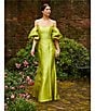 Color:Chartreuse - Image 4 - Off-The-Shoulder Puff Short Sleeve Mermaid Gown