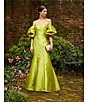 Color:Chartreuse - Image 6 - Off-The-Shoulder Puff Short Sleeve Mermaid Gown