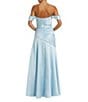 Mac Duggal Off-The-Shoulder Ruched Bodice Satin Charmeuse Drop Waist Gown, Color:French Blue - Image 2