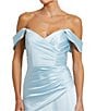 Mac Duggal Off-The-Shoulder Ruched Bodice Satin Charmeuse Drop Waist Gown, Color:French Blue - Image 3
