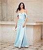 Mac Duggal Off-The-Shoulder Ruched Bodice Satin Charmeuse Drop Waist Gown, Color:French Blue - Image 4