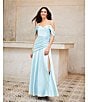Mac Duggal Off-The-Shoulder Ruched Bodice Satin Charmeuse Drop Waist Gown, Color:French Blue - Image 5