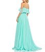 Color:Mint - Image 2 - Off-the-Shoulder Short Sleeve Chiffon Beaded Waist Thigh High Slit A-Line Gown