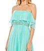 Color:Mint - Image 3 - Off-the-Shoulder Short Sleeve Chiffon Beaded Waist Thigh High Slit A-Line Gown