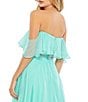 Color:Mint - Image 4 - Off-the-Shoulder Short Sleeve Chiffon Beaded Waist Thigh High Slit A-Line Gown