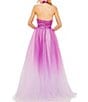 Color:Purple Ombre - Image 2 - Ombre Criss Cross Halter Neck Ball Gown
