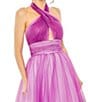 Color:Purple Ombre - Image 3 - Ombre Criss Cross Halter Neck Ball Gown