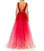 Color:Red Ombre - Image 2 - Ombre Tulle Surplice V-Neck Sleeveless Embellished Belt Gown