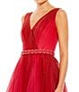 Color:Red Ombre - Image 3 - Ombre Tulle Surplice V-Neck Sleeveless Embellished Belt Gown