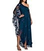 Mac Duggal One Shoulder Asymmetrical Net Gown With Flowers - Image 1