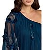 Mac Duggal One Shoulder Asymmetrical Net Gown With Flowers - Image 3