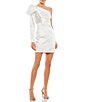 Color:White - Image 1 - Bow One Shoulder Long Sleeve Sheath Mini Dress