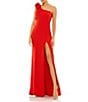 Color:Red - Image 1 - One Shoulder Bow Shoulder Sleeveless Side Slit Gown