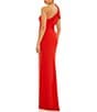 Color:Red - Image 2 - One Shoulder Bow Shoulder Sleeveless Side Slit Gown
