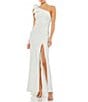 Color:White - Image 1 - One Shoulder Bow Shoulder Sleeveless Side Slit Gown