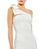Color:White - Image 3 - One Shoulder Bow Shoulder Sleeveless Side Slit Gown