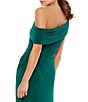 Color:Emerald - Image 4 - One Shoulder Cap Sleeve Ruched Thigh High Slit Faux Wrap Gown