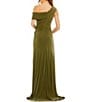 Color:Olive - Image 2 - One Shoulder Cap Sleeve Ruched Thigh High Slit Faux Wrap Gown
