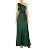 Mac Duggal One Shoulder Column Gown with Drape, Color:Emerald - Image 1