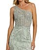 Mac Duggal One Shoulder Corset Embellished Mesh Sheath Gown, Color:Sage - Image 3