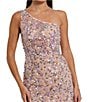 Mac Duggal One Shoulder Corset Bodice Sequin Sheath Gown, Color:Pink Multi - Image 3