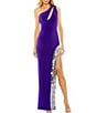 Color:Purple - Image 1 - One Shoulder Cut-Out Neck Sleeveless Sequin High Slit Gown
