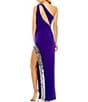 Color:Purple - Image 2 - One Shoulder Cut-Out Neck Sleeveless Sequin High Slit Gown