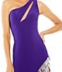 Color:Purple - Image 3 - One Shoulder Cut-Out Neck Sleeveless Sequin High Slit Gown